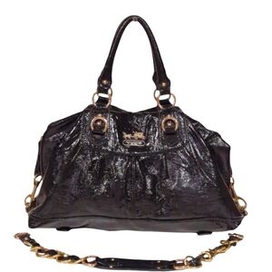 Coach Madison Sabrina Black Patent Satchel Bag With Gold Chain Strap F0873-12948